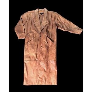 EXPRESS Vintage Women's Long Brown Leather Trench Coat S Compagnie International